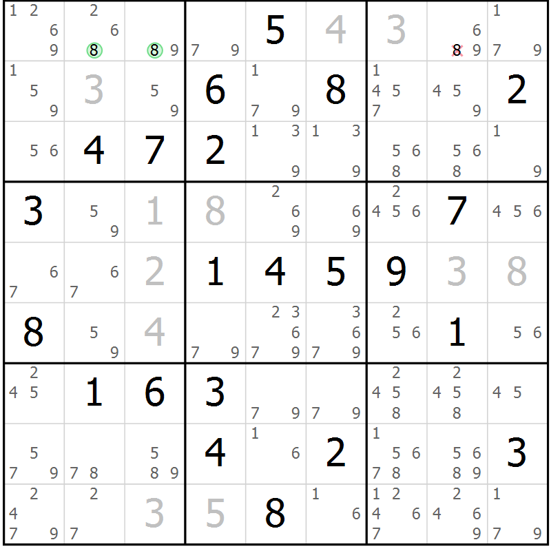 Position des candidats pour la solution de la Gr 2 page 5 du magazine de sudoku Maestro n° 103