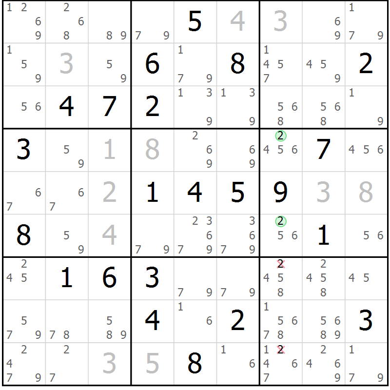 Position des candidats pour la solution de la Gr 2 page 5 du magazine de sudoku Maestro n° 103