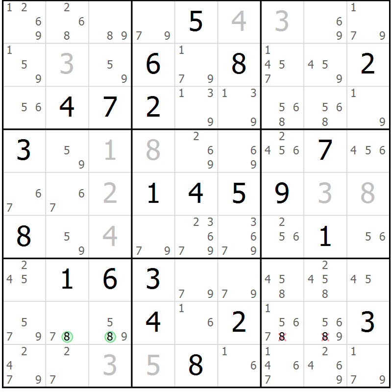 Position des candidats pour la solution de la Gr 2 page 5 du magazine de sudoku Maestro n° 103
