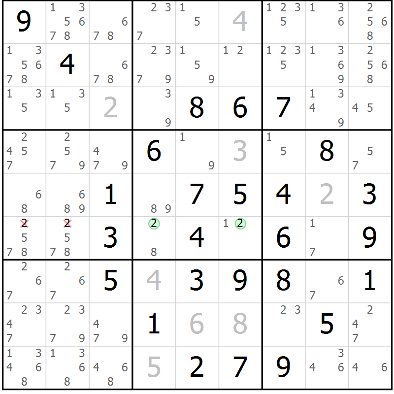 Position des candidats pour la solution de la Gr 20 page 23 du magazine de sudoku Maestro n° 103