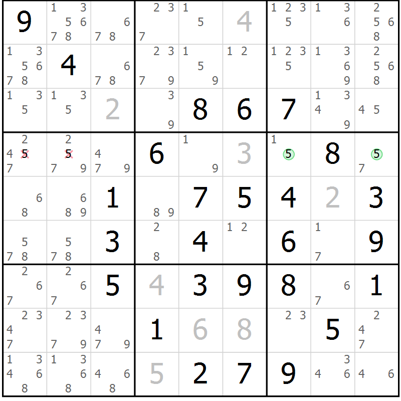 Position des candidats pour la solution de la Gr 20 page 23 du magazine de sudoku Maestro n° 103