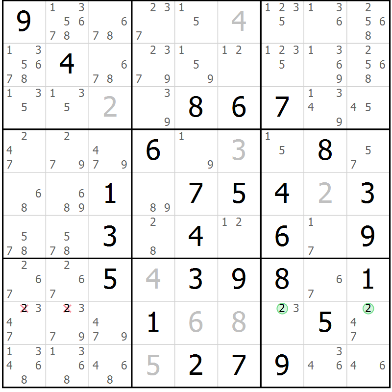 Position des candidats pour la solution de la Gr 20 page 23 du magazine de sudoku Maestro n° 103