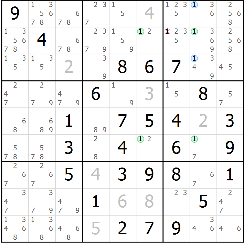 Position des candidats pour la solution de la Gr 20 page 23 du magazine de sudoku Maestro n° 103