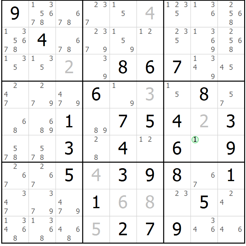 Position des candidats pour la solution de la Gr 20 page 23 du magazine de sudoku Maestro n° 103