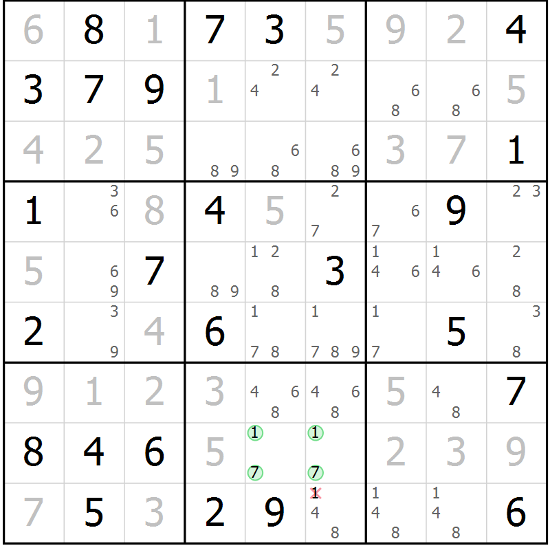 Position des candidats pour la solution de la Gr 21 page 24 du magazine de sudoku Maestro n° 103