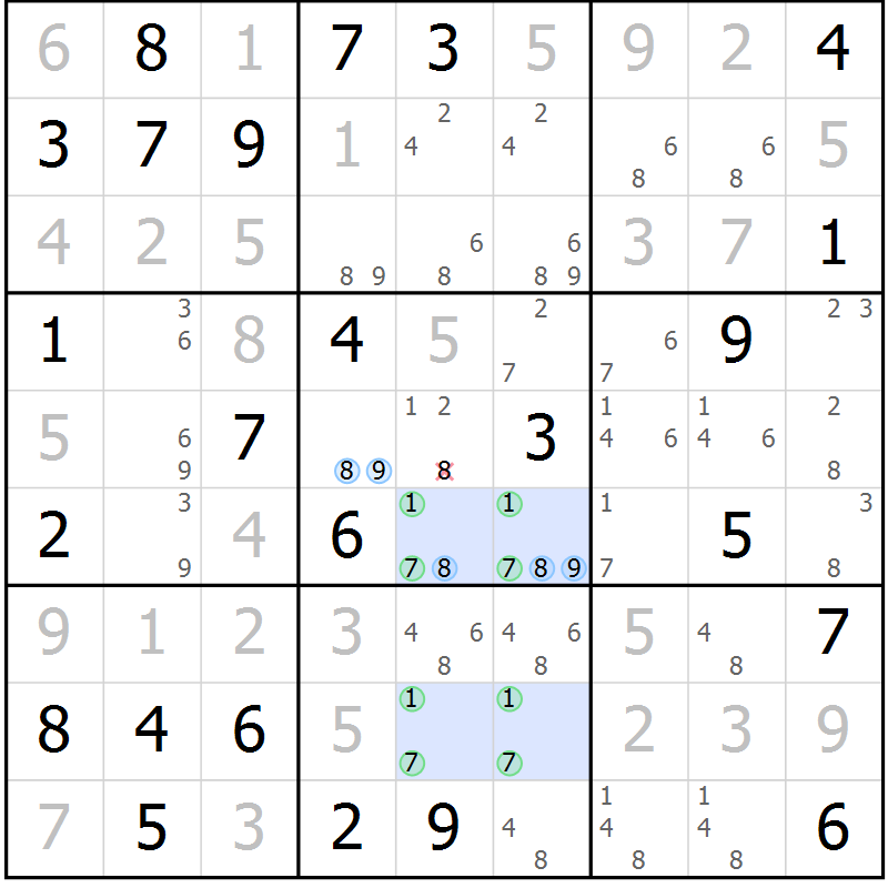 Position des candidats pour la solution de la Gr 21 page 24 du magazine de sudoku Maestro n° 103