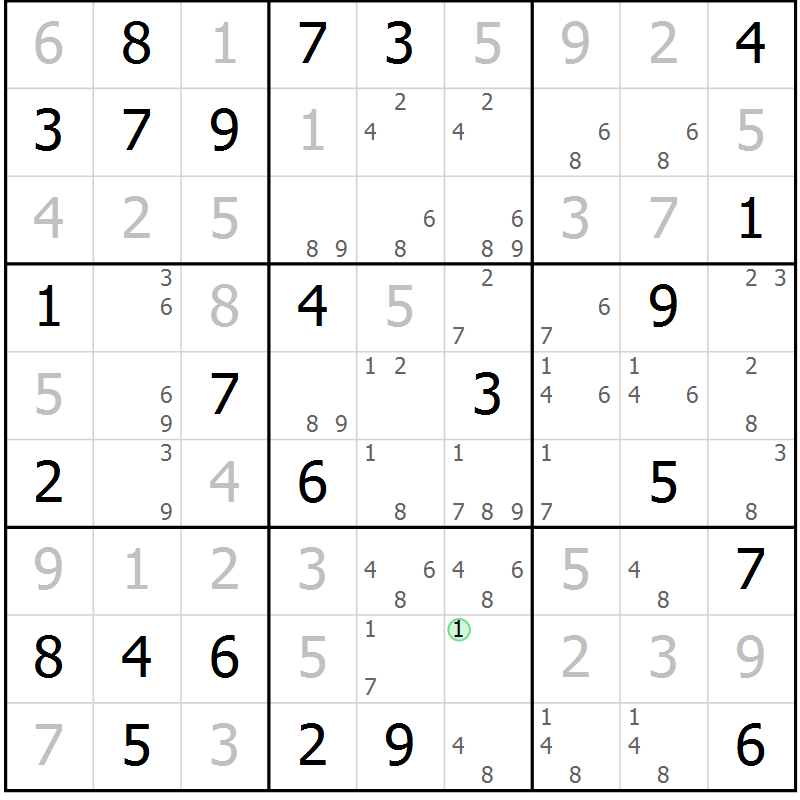 Position des candidats pour la solution de la Gr 21 page 24 du magazine de sudoku Maestro n° 103