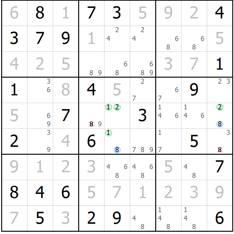 Position des candidats pour la solution de la Gr 21 page 24 du magazine de sudoku Maestro n° 103