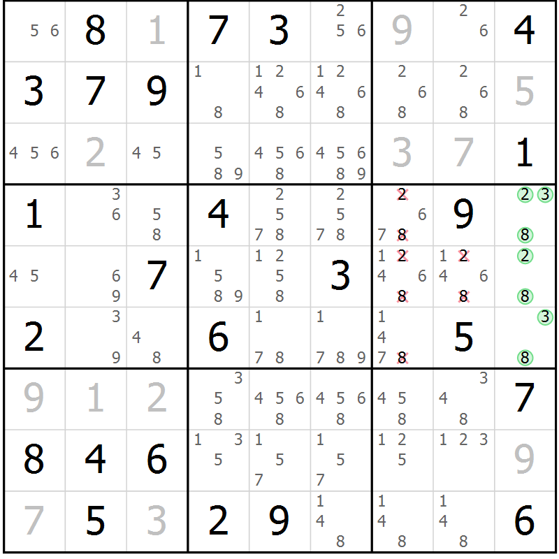 Position des candidats pour la solution de la Gr 21 page 24 du magazine de sudoku Maestro n° 103