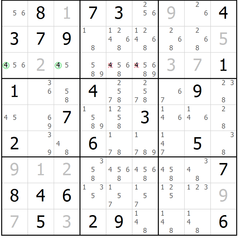 Position des candidats pour la solution de la Gr 21 page 24 du magazine de sudoku Maestro n° 103