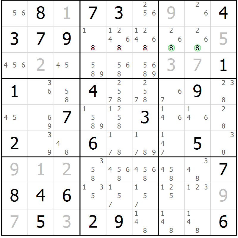 Position des candidats pour la solution de la Gr 21 page 24 du magazine de sudoku Maestro n° 103