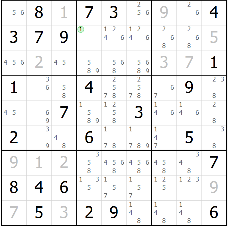 Position des candidats pour la solution de la Gr 21 page 24 du magazine de sudoku Maestro n° 103