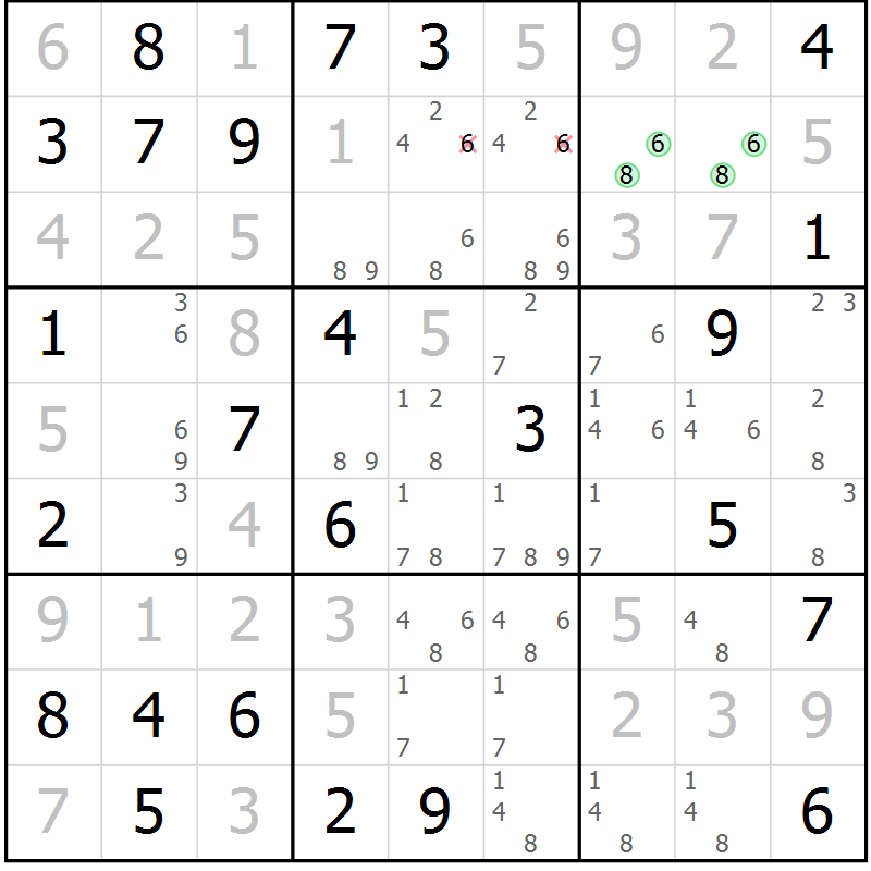 Position des candidats pour la solution de la Gr 21 page 24 du magazine de sudoku Maestro n° 103