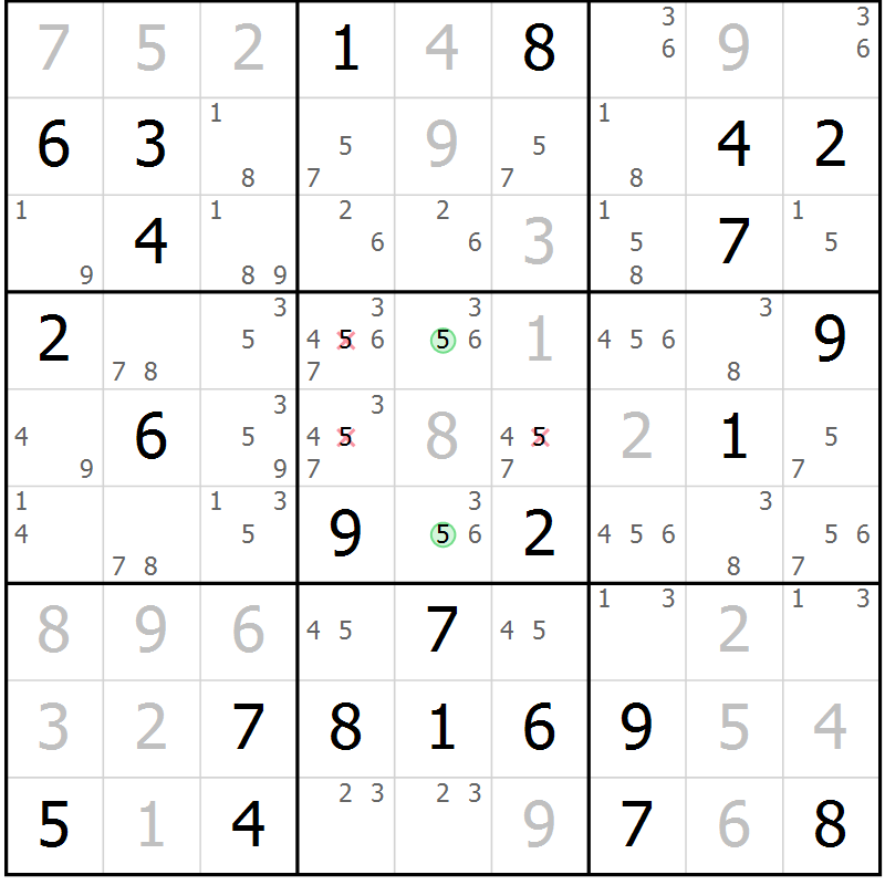 Position des candidats pour la solution de la Gr 22 page 25 du magazine de sudoku Maestro n° 103