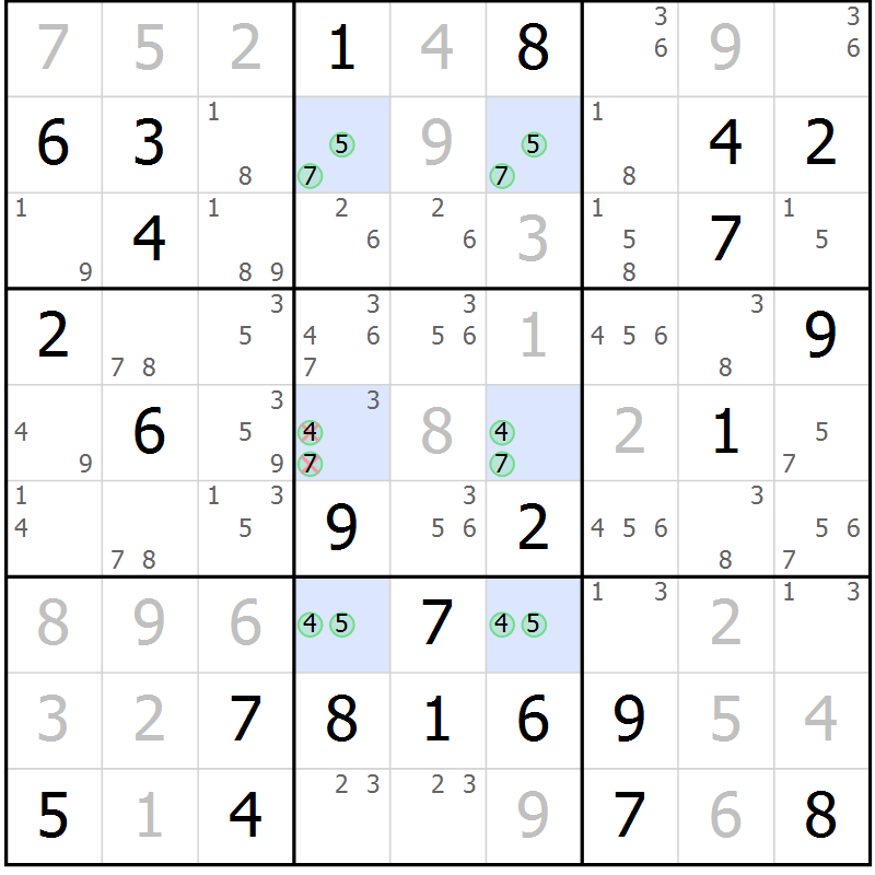Position des candidats pour la solution de la Gr 22 page 25 du magazine de sudoku Maestro n° 103