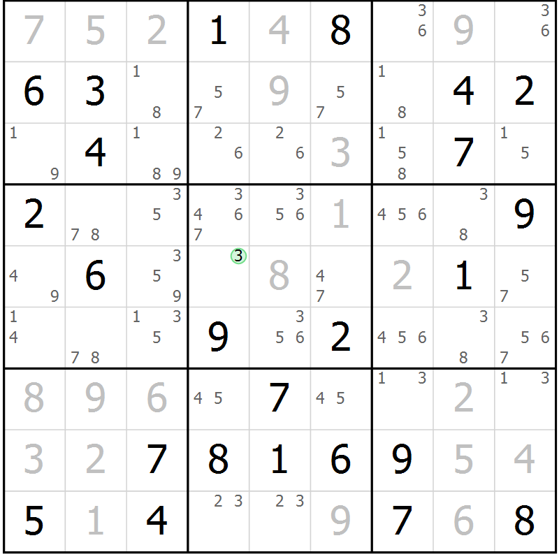 Position des candidats pour la solution de la Gr 22 page 25 du magazine de sudoku Maestro n° 103