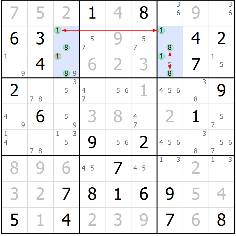 Position des candidats pour la solution de la Gr 22 page 25 du magazine de sudoku Maestro n° 103