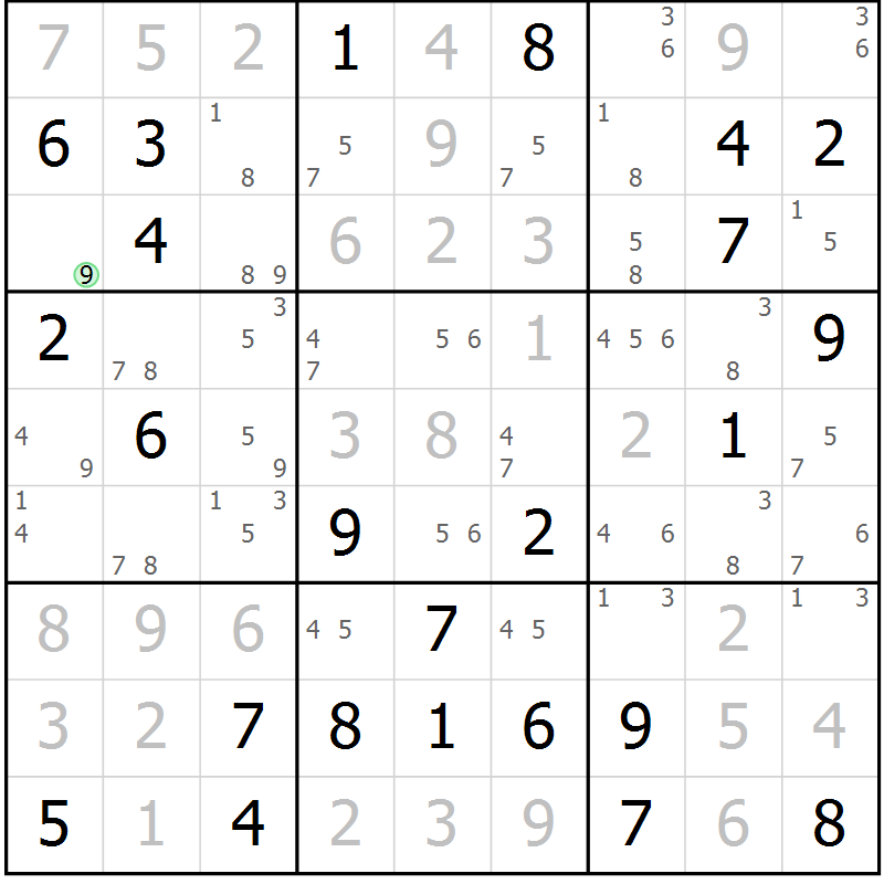 Position des candidats pour la solution de la Gr 22 page 25 du magazine de sudoku Maestro n° 103