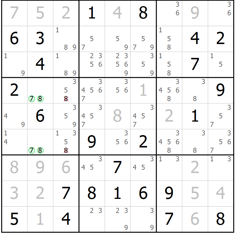 Position des candidats pour la solution de la Gr 22 page 25 du magazine de sudoku Maestro n° 103
