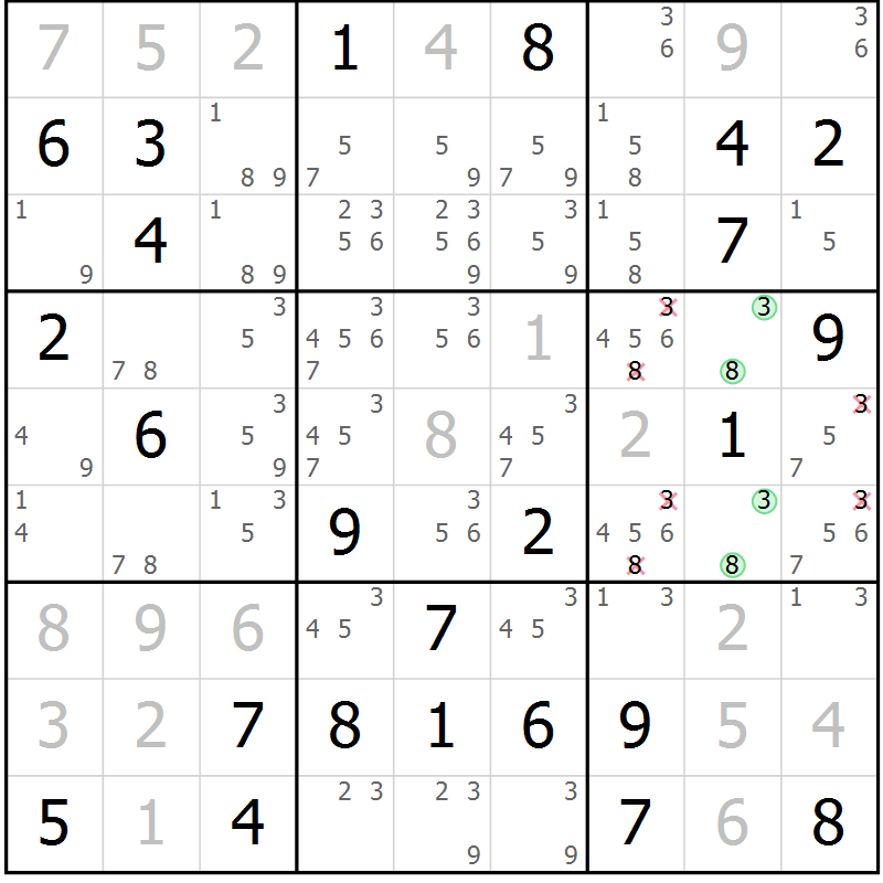 Position des candidats pour la solution de la Gr 22 page 25 du magazine de sudoku Maestro n° 103