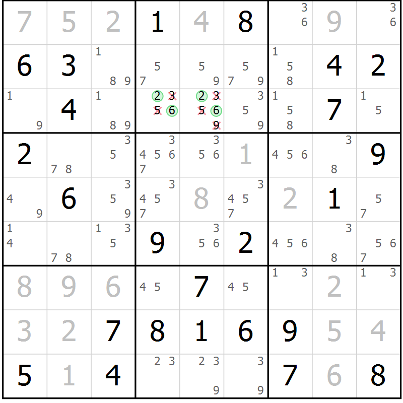 Position des candidats pour la solution de la Gr 22 page 25 du magazine de sudoku Maestro n° 103