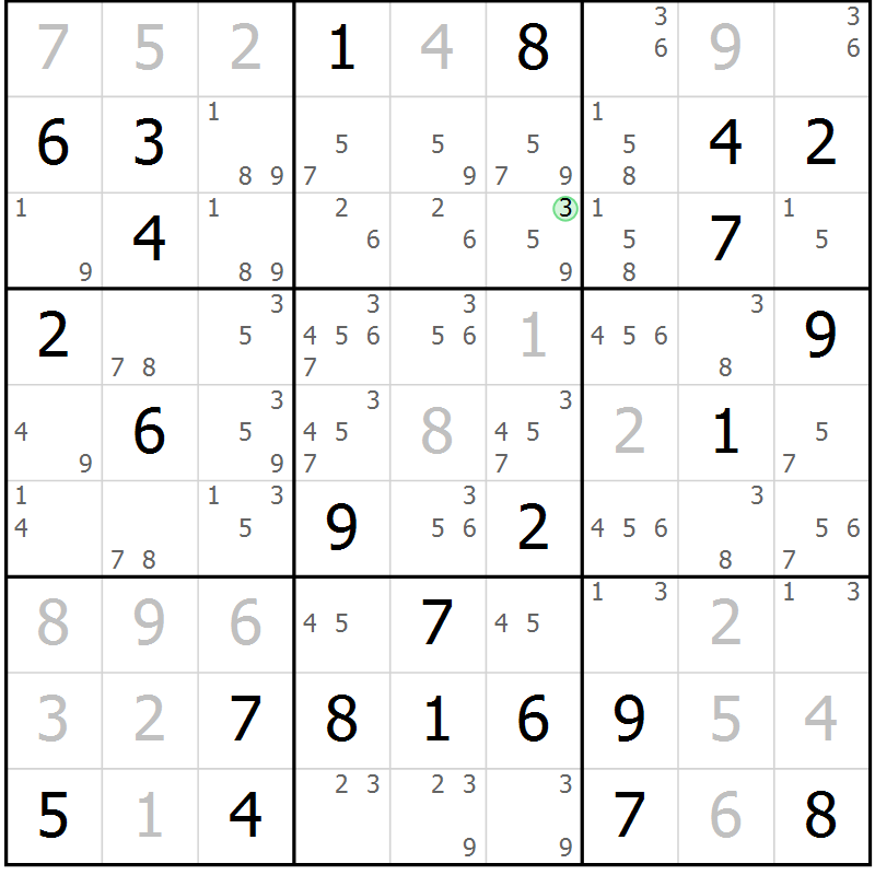 Position des candidats pour la solution de la Gr 22 page 25 du magazine de sudoku Maestro n° 103