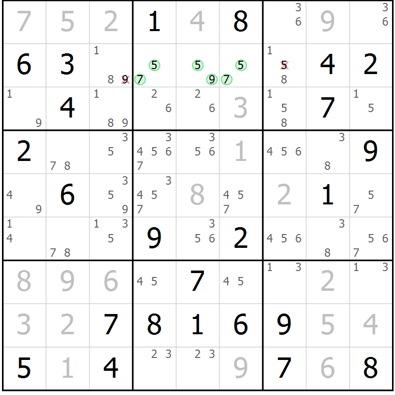 Position des candidats pour la solution de la Gr 22 page 25 du magazine de sudoku Maestro n° 103
