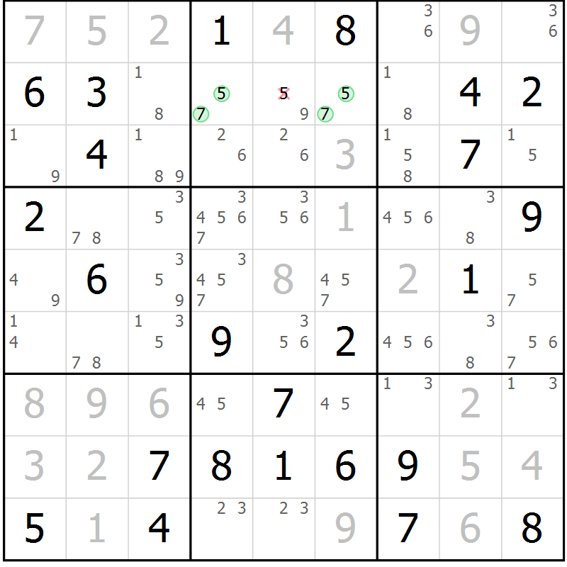Position des candidats pour la solution de la Gr 22 page 25 du magazine de sudoku Maestro n° 103