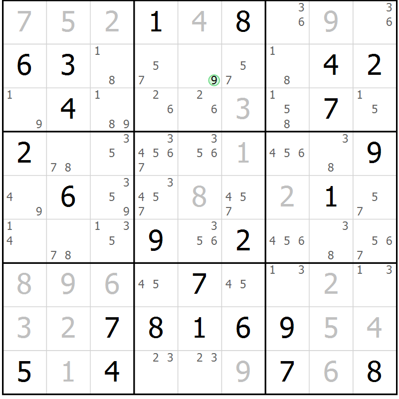 Position des candidats pour la solution de la Gr 22 page 25 du magazine de sudoku Maestro n° 103