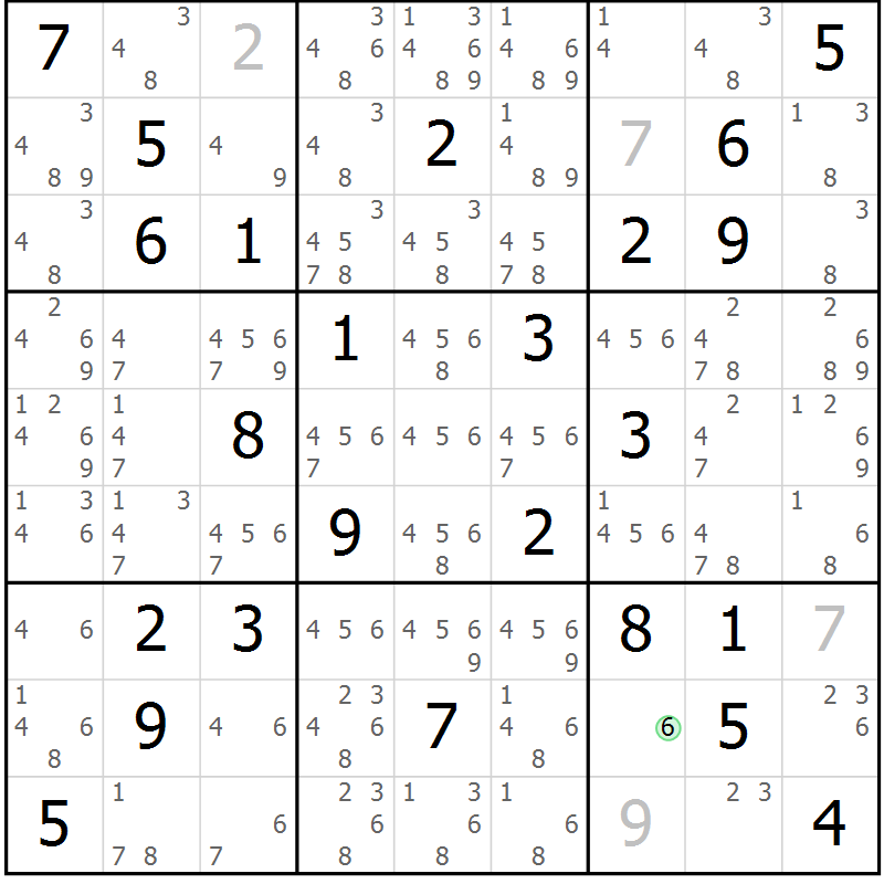 Position des candidats pour la solution de la Gr 23 page 26 du magazine de sudoku Maestro n° 103