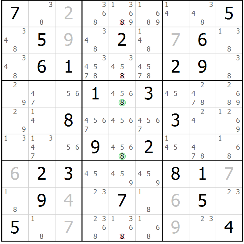 Position des candidats pour la solution de la Gr 23 page 26 du magazine de sudoku Maestro n° 103