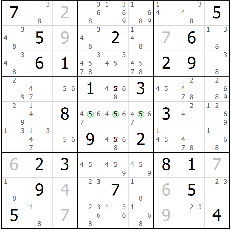Position des candidats pour la solution de la Gr 23 page 26 du magazine de sudoku Maestro n° 103
