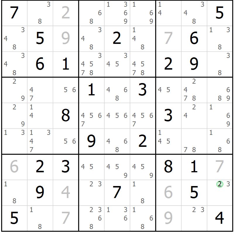 Position des candidats pour la solution de la Gr 23 page 26 du magazine de sudoku Maestro n° 103