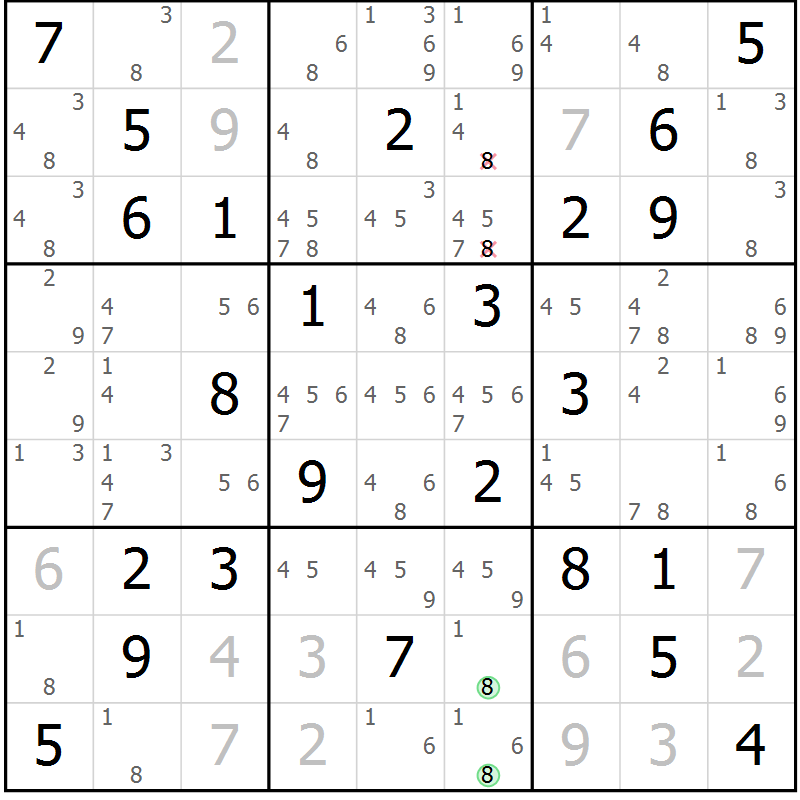 Position des candidats pour la solution de la Gr 23 page 26 du magazine de sudoku Maestro n° 103