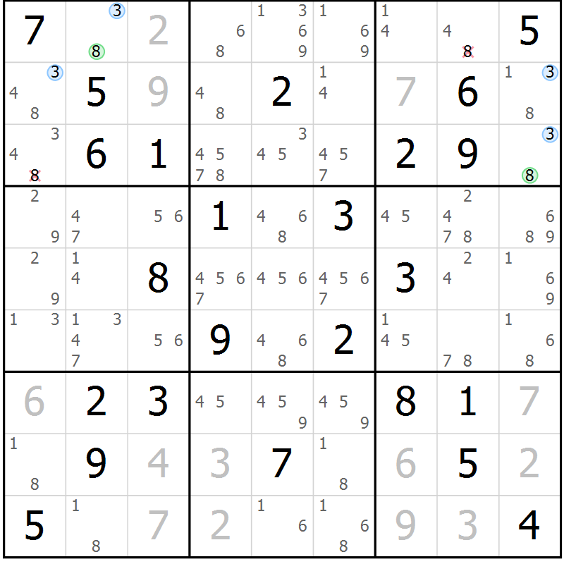 Position des candidats pour la solution de la Gr 23 page 26 du magazine de sudoku Maestro n° 103