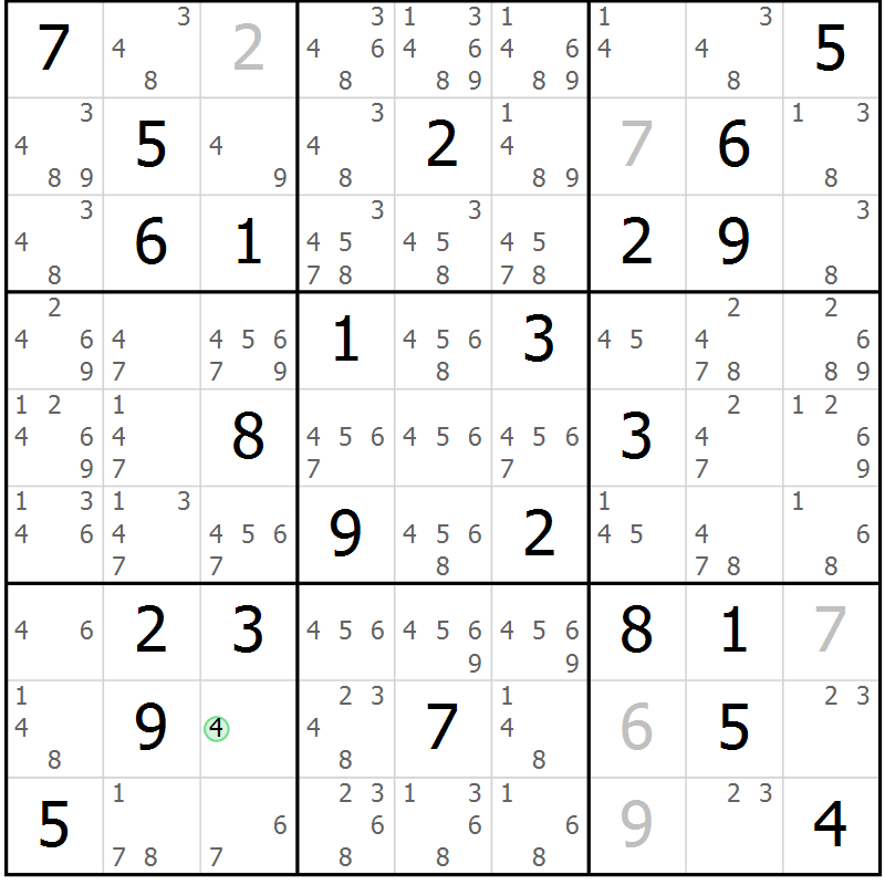 Position des candidats pour la solution de la Gr 23 page 26 du magazine de sudoku Maestro n° 103