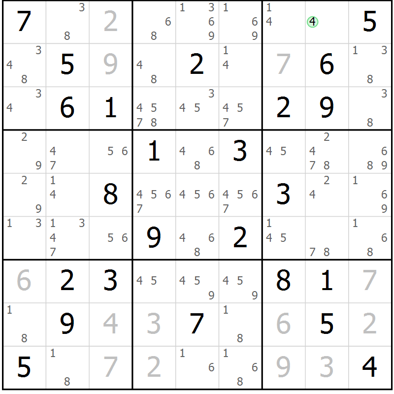 Position des candidats pour la solution de la Gr 23 page 26 du magazine de sudoku Maestro n° 103