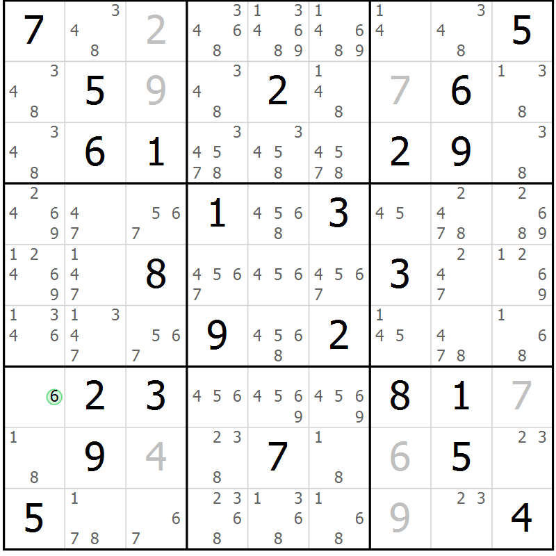 Position des candidats pour la solution de la Gr 23 page 26 du magazine de sudoku Maestro n° 103