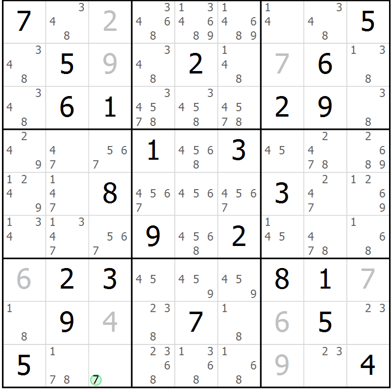 Position des candidats pour la solution de la Gr 23 page 26 du magazine de sudoku Maestro n° 103