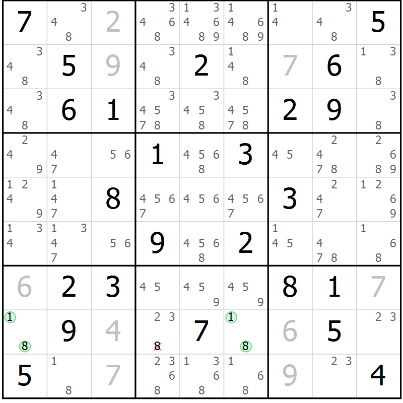 Position des candidats pour la solution de la Gr 23 page 26 du magazine de sudoku Maestro n° 103