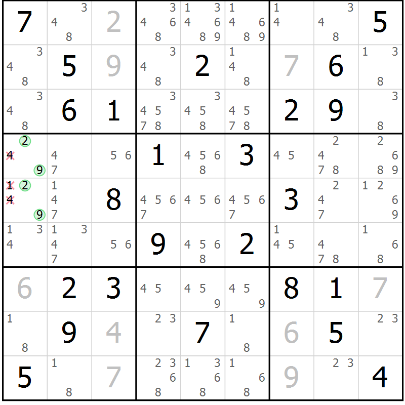 Position des candidats pour la solution de la Gr 23 page 26 du magazine de sudoku Maestro n° 103