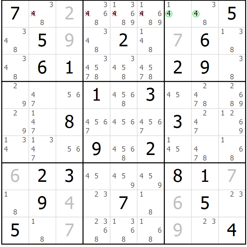 Position des candidats pour la solution de la Gr 23 page 26 du magazine de sudoku Maestro n° 103