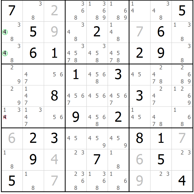 Position des candidats pour la solution de la Gr 23 page 26 du magazine de sudoku Maestro n° 103