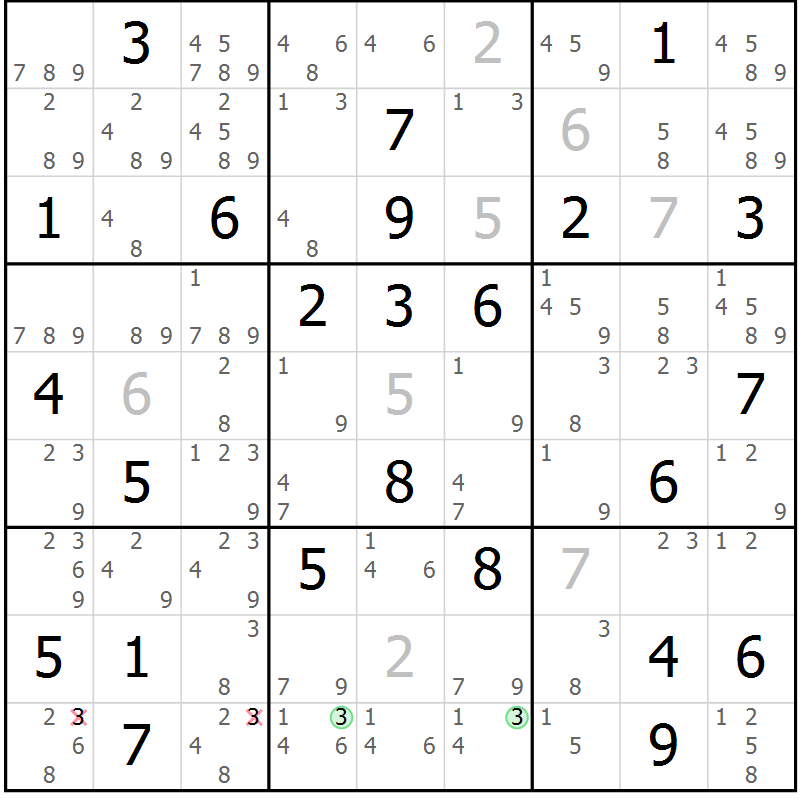 Position des candidats pour la solution de la Gr 24 page 27 du magazine de sudoku Maestro n° 103