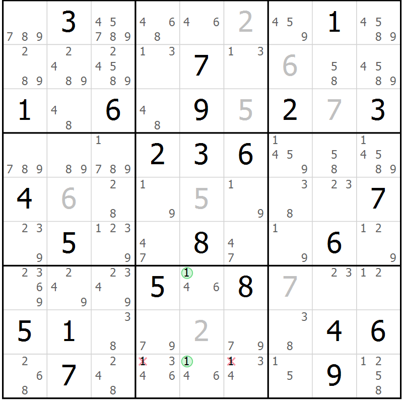 Position des candidats pour la solution de la Gr 24 page 27 du magazine de sudoku Maestro n° 103