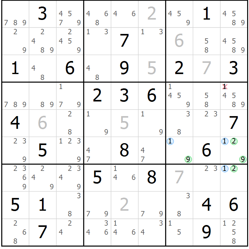 Position des candidats pour la solution de la Gr 24 page 27 du magazine de sudoku Maestro n° 103