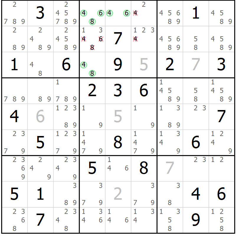 Position des candidats pour la solution de la Gr 24 page 27 du magazine de sudoku Maestro n° 103