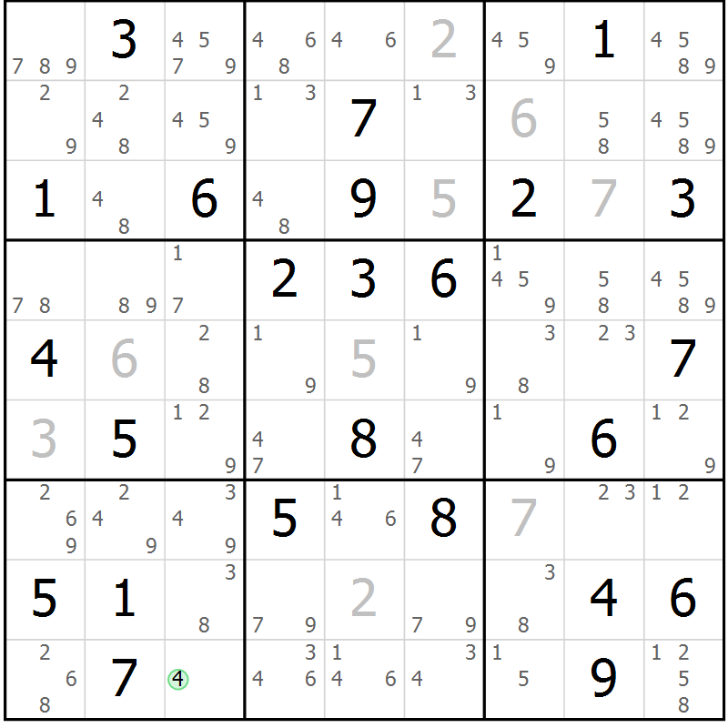 Position des candidats pour la solution de la Gr 24 page 27 du magazine de sudoku Maestro n° 103