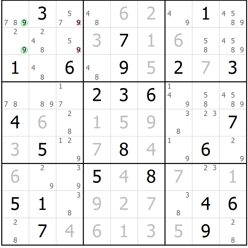Position des candidats pour la solution de la Gr 24 page 27 du magazine de sudoku Maestro n° 103