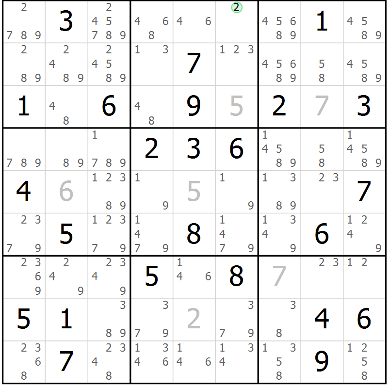 Position des candidats pour la solution de la Gr 24 page 27 du magazine de sudoku Maestro n° 103